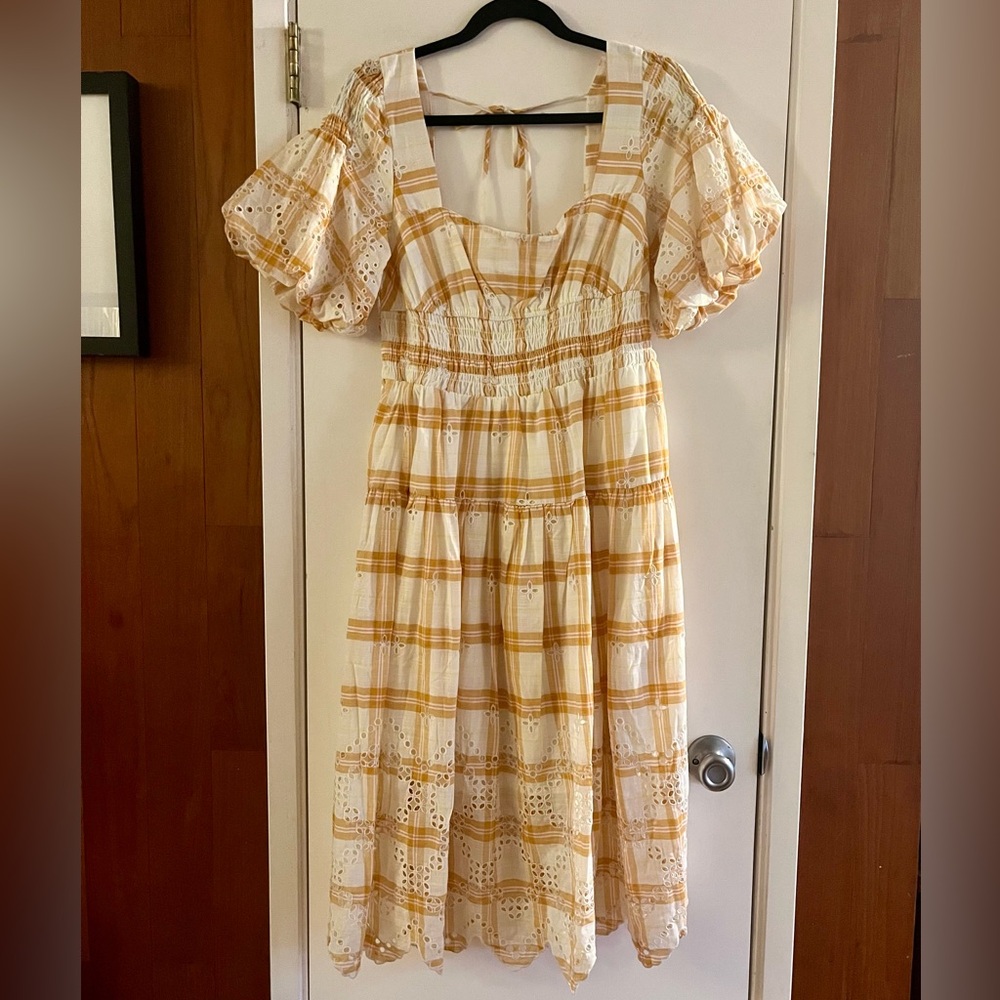 Anthropologie Puff-Sleeve Eyelet Midi Dress - Picture 4 of 6